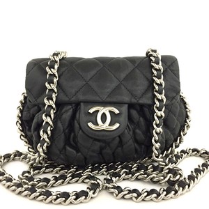 chanel black silver chain