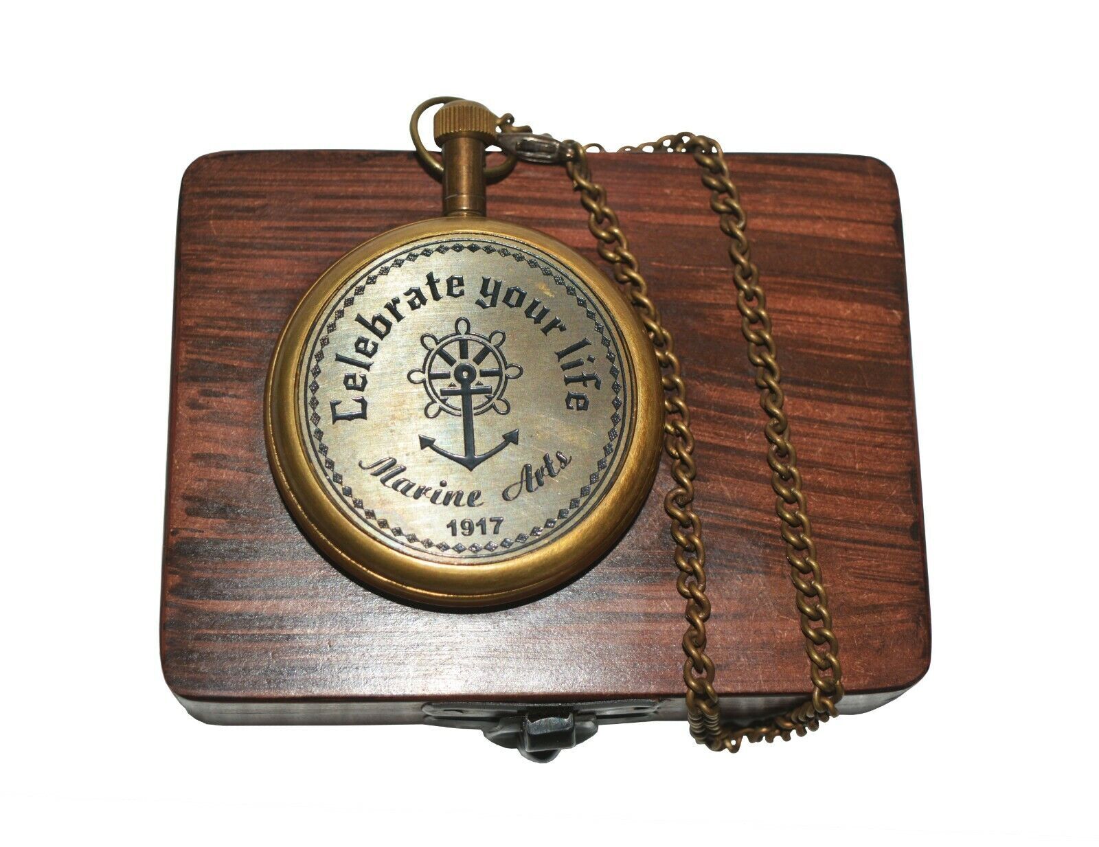 Antique Vintage Maritime Brass 1912 Marine Anchor Pocket Watch with