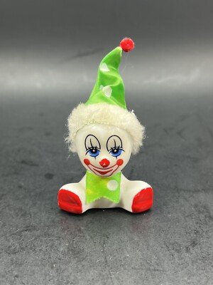 Vtg Taiwan Sitting Clowns 2½'' Figurine La Paint Face Ceramic