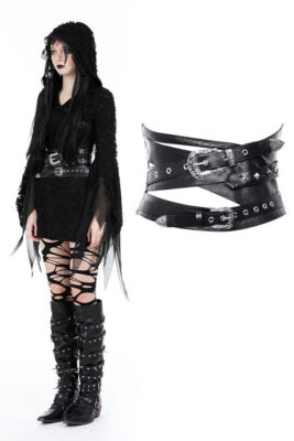 DARK IN LOVE Black Gothic Rock Punk Metal Buckle Bandage Women Waistband