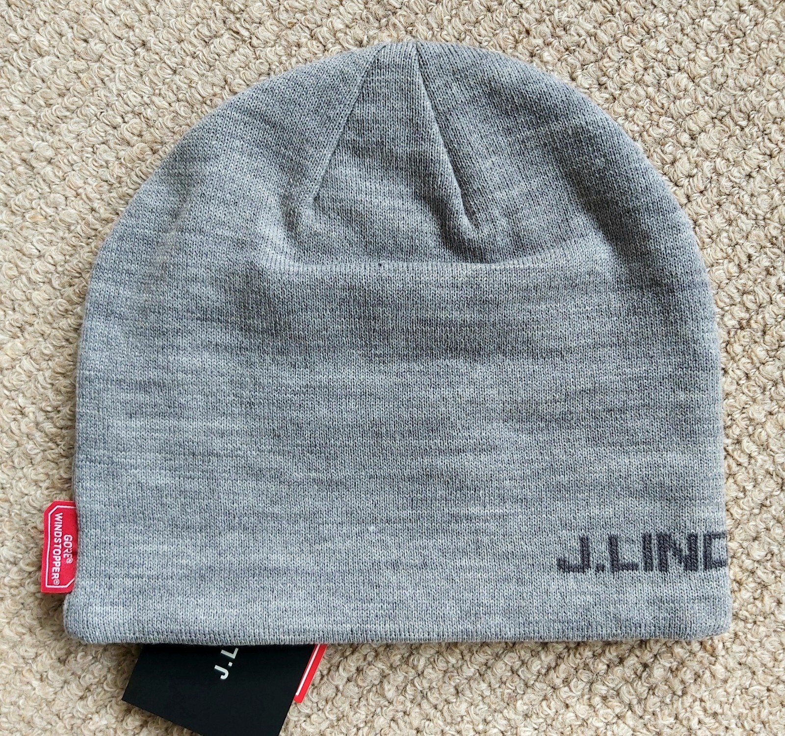 New J.LINDEBERG WINDSTOPPER Grey Melange BEANIE Hat Toque Sweden Golf Tags