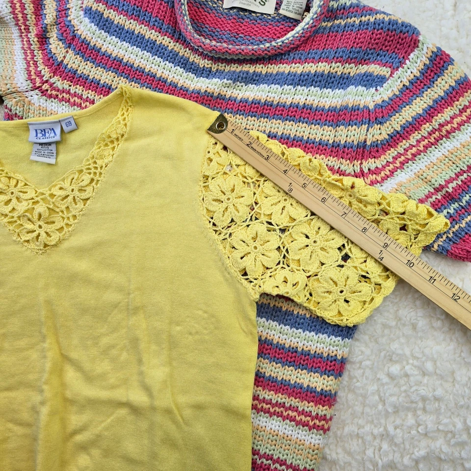 LOTE De Colección de 3 piezas Mujeres Tejido Manga Corta Prendas para el torso Crochet Suave Retro Abuela 70 Show Foto 4 de 4