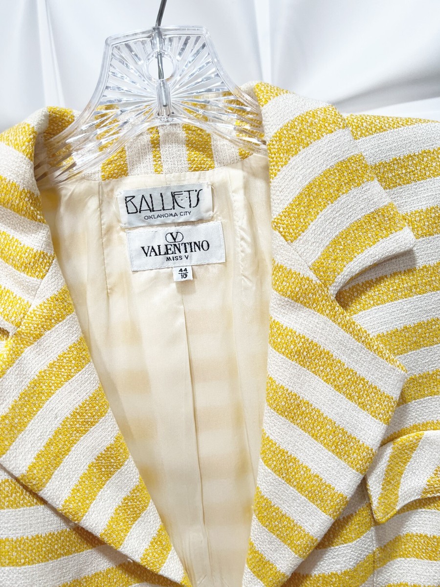 Valentino Miss V 44 Womens Sz 10 Yellow Striped Wool Jacket Top