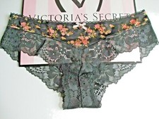 VICTORIA'S SECRET Body Hiphugger Panty S M L Floral Black VS Lace Trim NWT