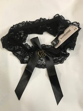 Black Lace Garter - Vintage Gold Double Heart - Wedding Bridal
