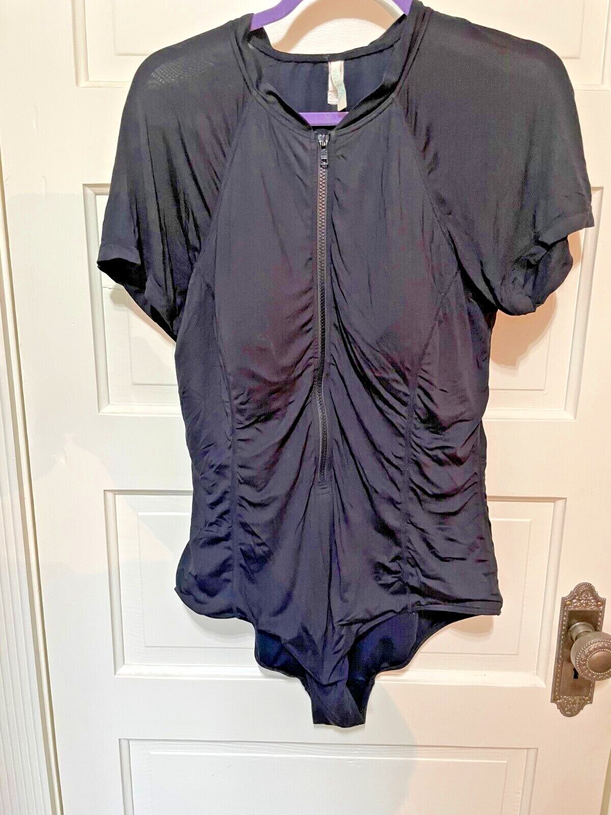 Sea Level Front Zip OnePiece Swimsuit Black with Cap… Gem