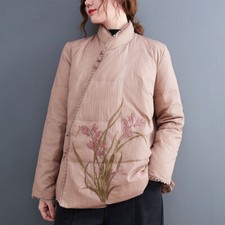 Giacca Cappotto Padded Corto Larga Calda Con Ricamo Floreale Cinese