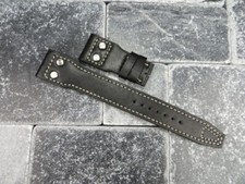 NEW 22mm IWC Black CALF Leather Strap watch Band with Rivet BIG PILOT White