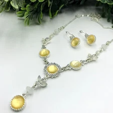 Jewelry set silver and yellow necklace and earrings