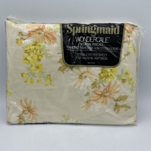 Springmaid Wondercale Double Flat & Fitted Sheet Set Yellow Daisy Bouquet NOS - Picture 7 of 12