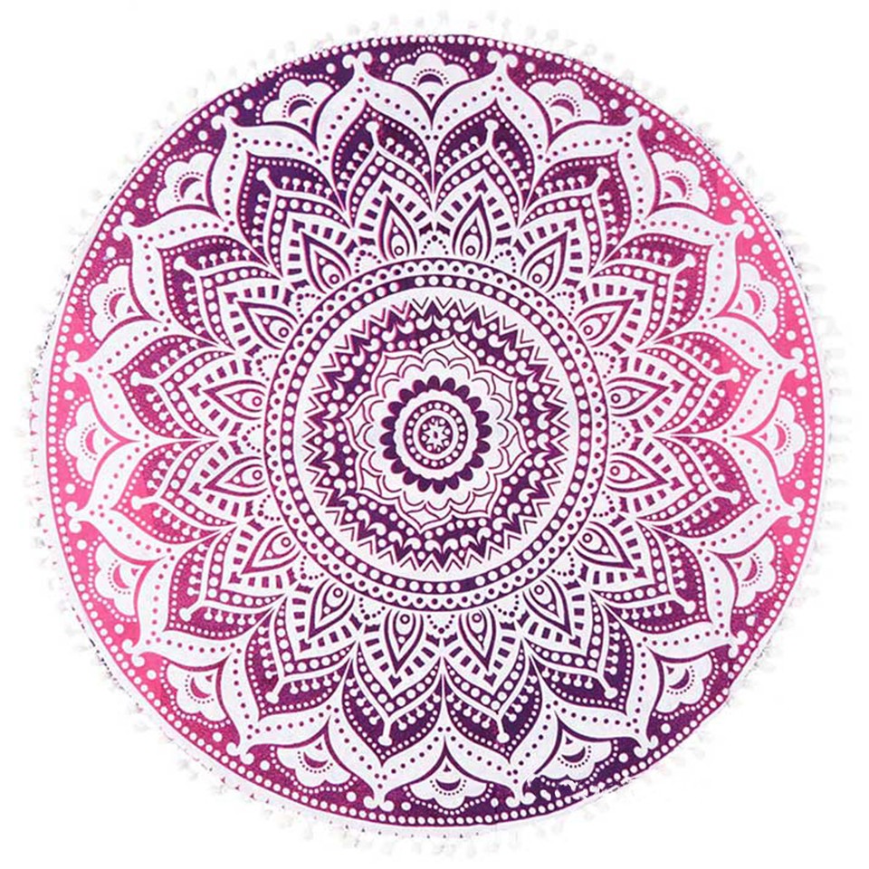 Coussin De Sol Rond 35 Pouces – Housse Motif Mandala Paon, Coton Indien Fait Main