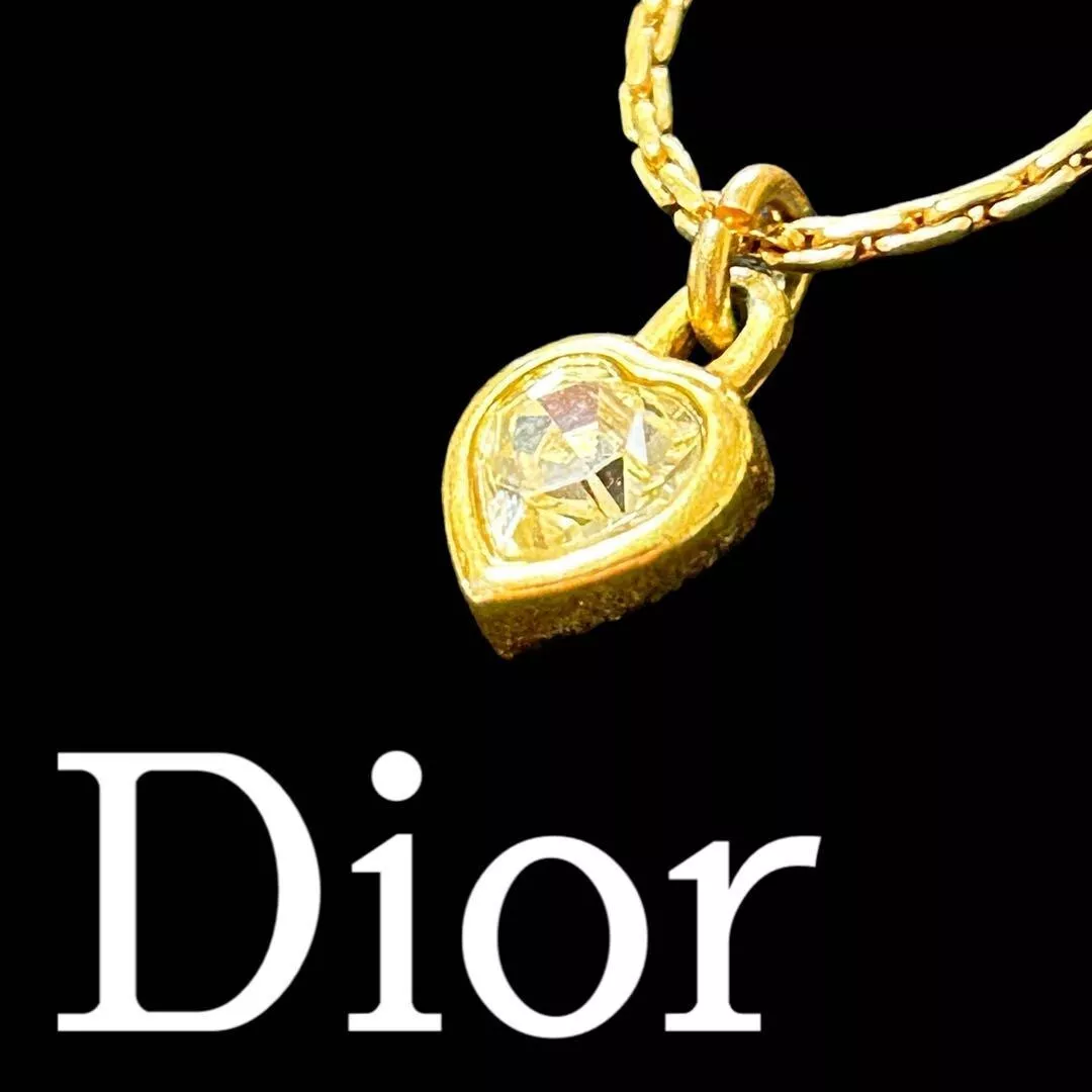 Collier pendentif Christian Dior coeur strass ton or accessoire bijou