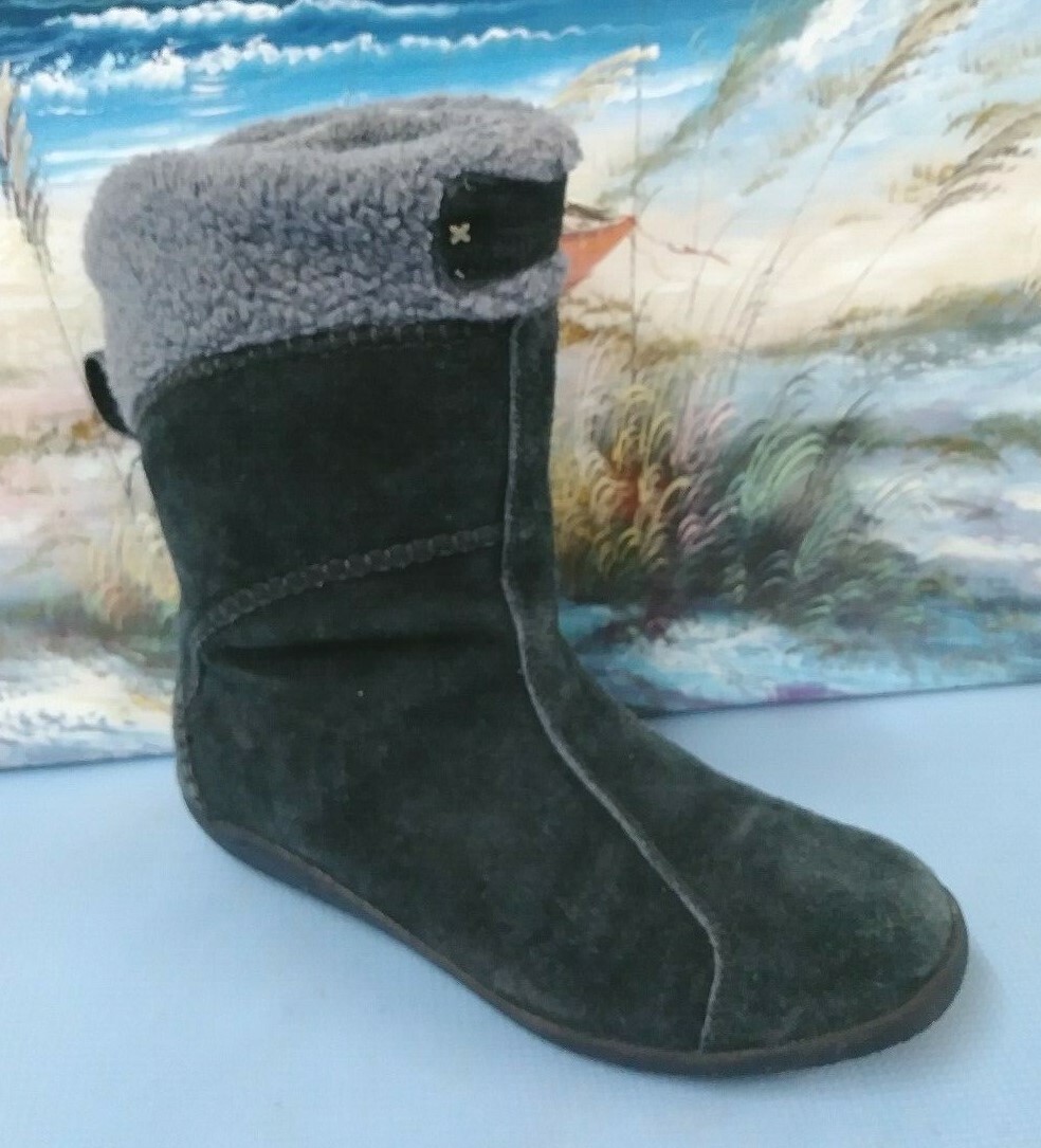 Timberland Womens Winter Boots 9495 Black Suede Pull On Faux Fur SIZE 8.5 M