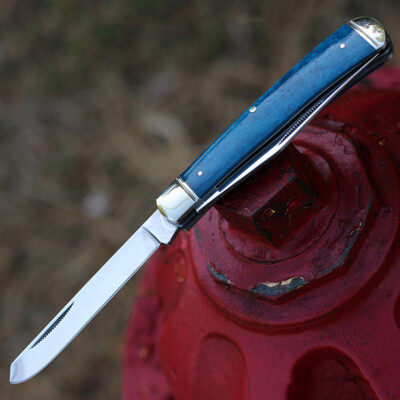 CSFLTRPRB Cold Steel Trapper Blue Bone Handles 2 Blades 8Cr13MoV 