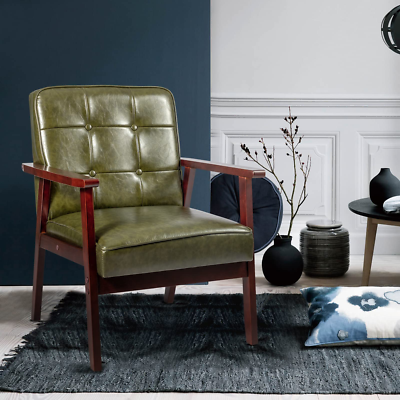 Mid Century Arm Accent Chair Leather Retro Modern Sofa Wooden