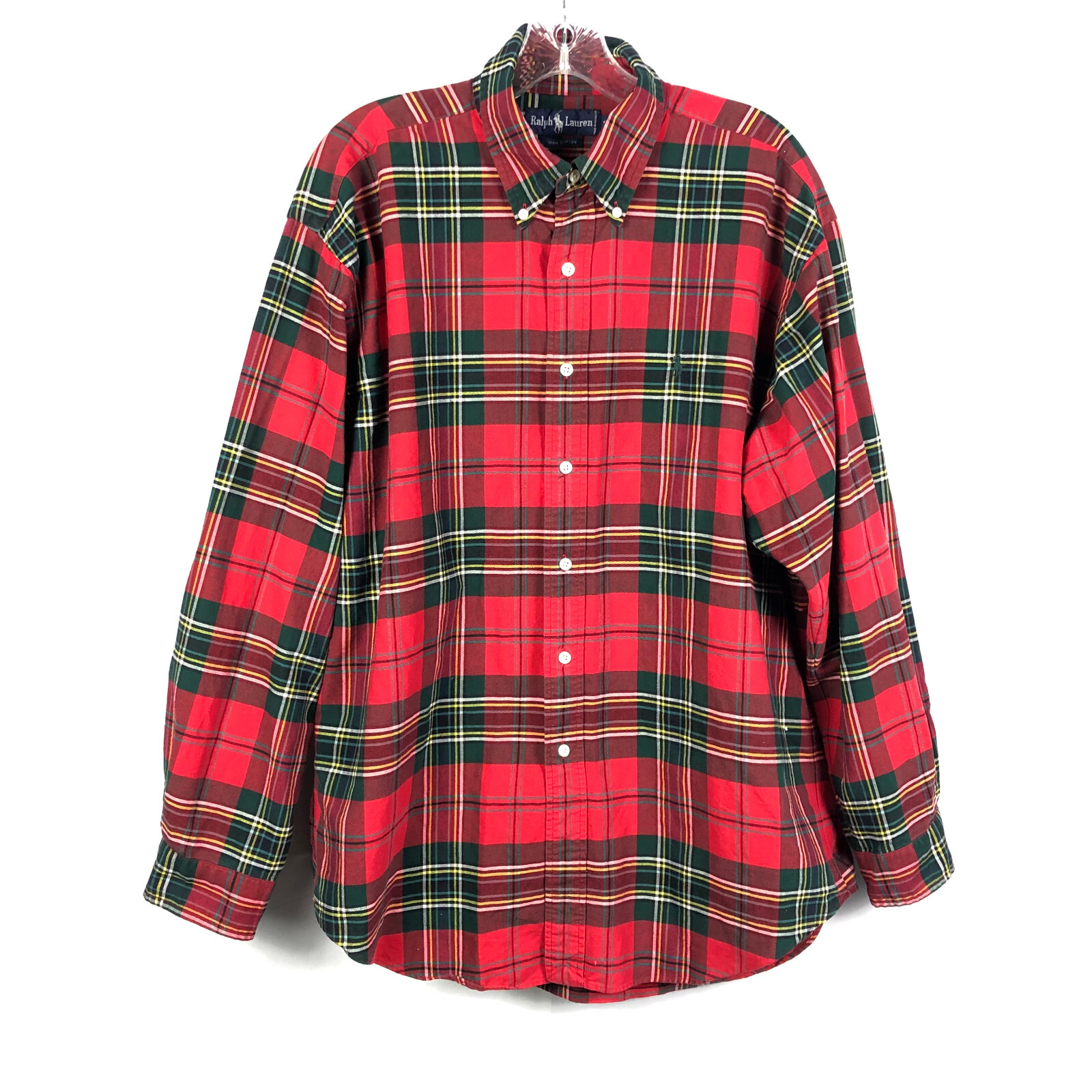 PONY Polo Ralph Lauren rosso verde tartan camicia a quadri manica lunga vacanza taglia large