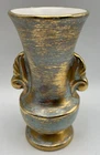 Vintage STANGL Antique Aqua And Brushed Gold Vase 22 Kt Gold