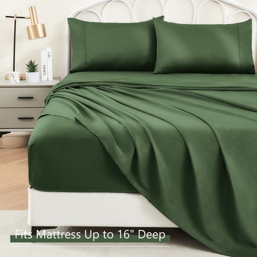 100% Pure Cotton Sheet Sets Deep Fitted Flat Sheet Pillwocases Breathable Soft - Picture 37 of 43