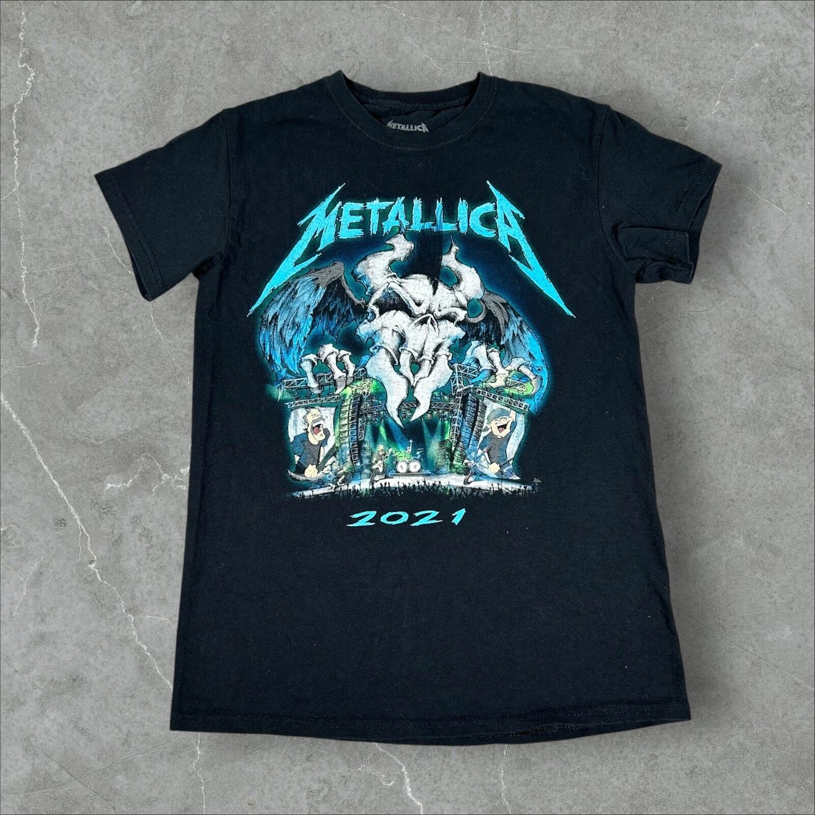 Metallica Skull Rock Music Tour 2021 Wear-Ever I May Roam Sz Small Black T-Shirt
