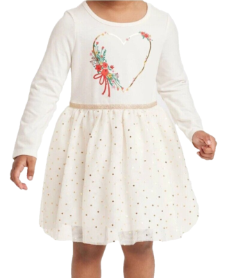 New Nwt Toddler Girls Christmas Holiday Cream Gold Tulle Dress Size 2t Cat  Jack