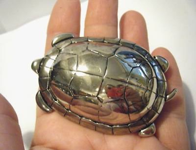 Retro Vintage 70s - 80s Silver Plate Paquette Turtle Belt  display picture 1