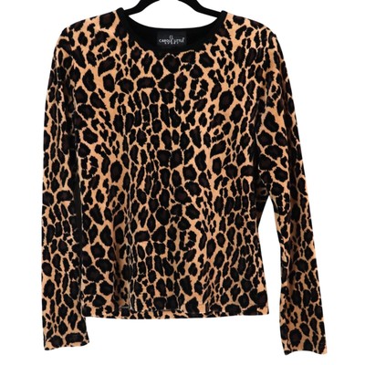 Vintage 90s Carole Little Animal Print Sweater Leopard Tiger Cheetah Medium