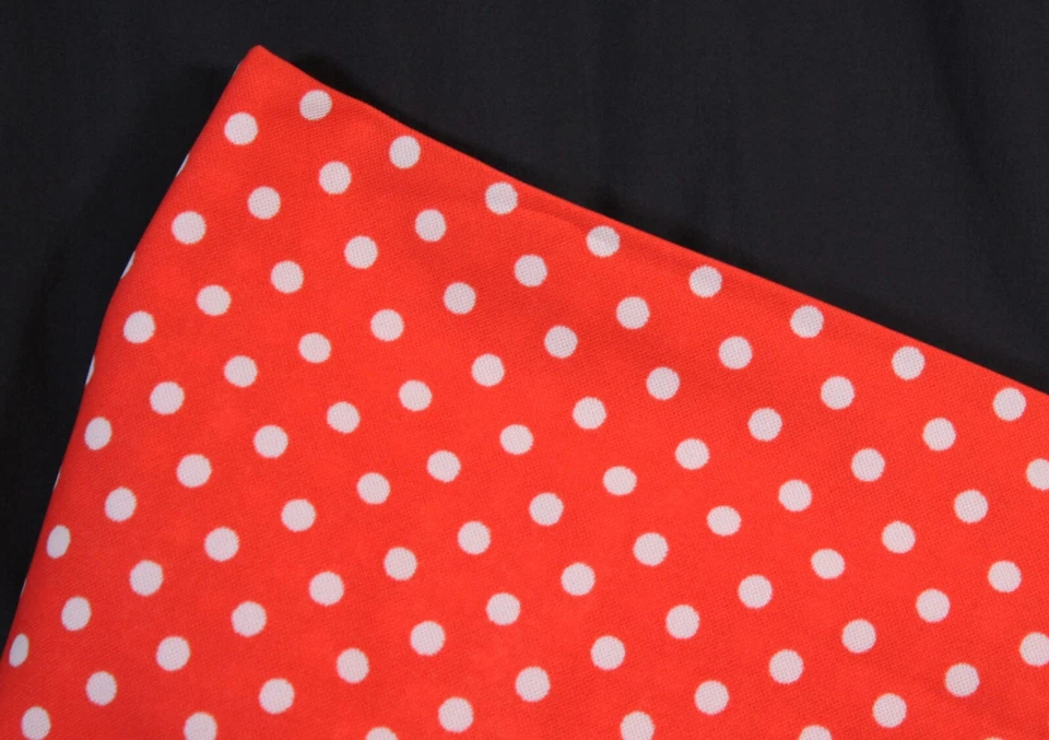Vtg Fabric Perky Polyester Lot Mod Retro MCM 64x55 Polka Dots Red White Bold - Image 2 of 4