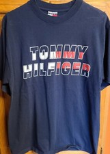 TOMMY HILFIGER T Shirt Men's M Mediu Flag Logo Graphic Spellout USA MADE VINTAGE