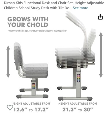 Home Schooling Homework Diroan Kids Functional Desk & Chair Set Adjustable NIB