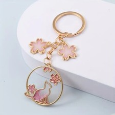 New ~ Glitter Cat Cherry Blossom Sakura Charm Keychain Accessories Key Ring Bag