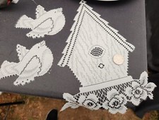 Vintage Heritage Lace Birdhouse And 2 Birds Off White