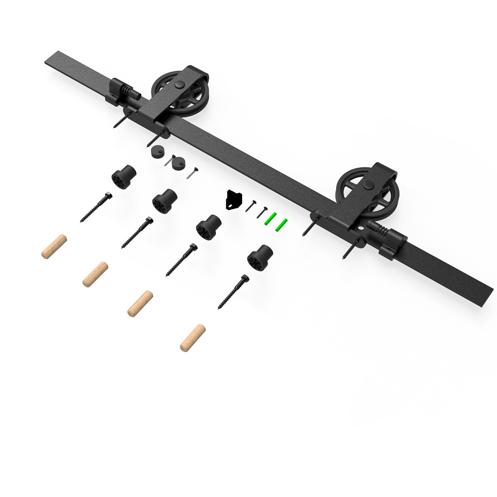 Homacer Black Rustic Single Track Bypass Sliding Barn Door Hardware Kit, for Two/Double Doors, 20ft Long Flat Track, Spoke Wheel Design Roller, Heavy Duty, for Interior & Exterior Use
