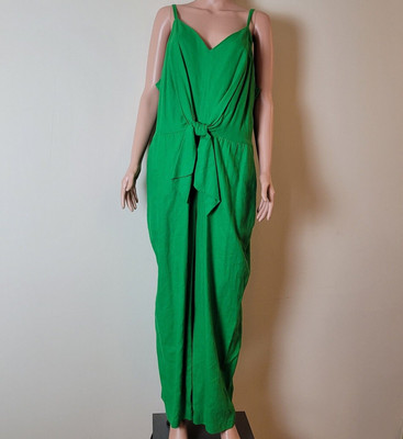 Simply Vera Wang Jumpsuit women's XXL Green Kelly Tie pockets Linen crop boho 2X