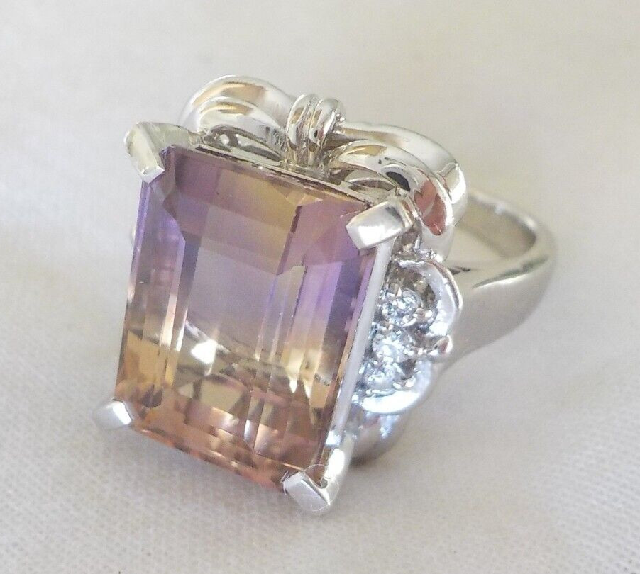 Heavy Solid Platinum Solitaire Ametrine Diamond R… - image 9