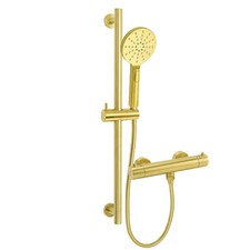 Brushed Gold Thermostatic Mixer Shower Adjustable Holder Rail 3 Modes Handheld 