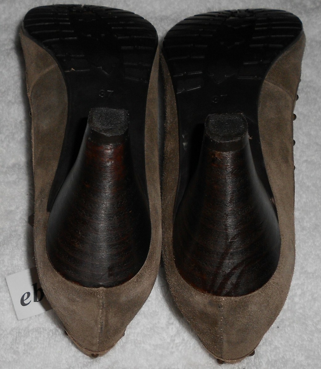 Escarpins San Marina En Cuir Daim Taupe - Pointure 37, Talon Moyen, Très Bon état