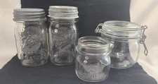 Canning Jars Ball Mason Perfect Mason Zinc Lids Le Parfait Lot of 4 Vintage 