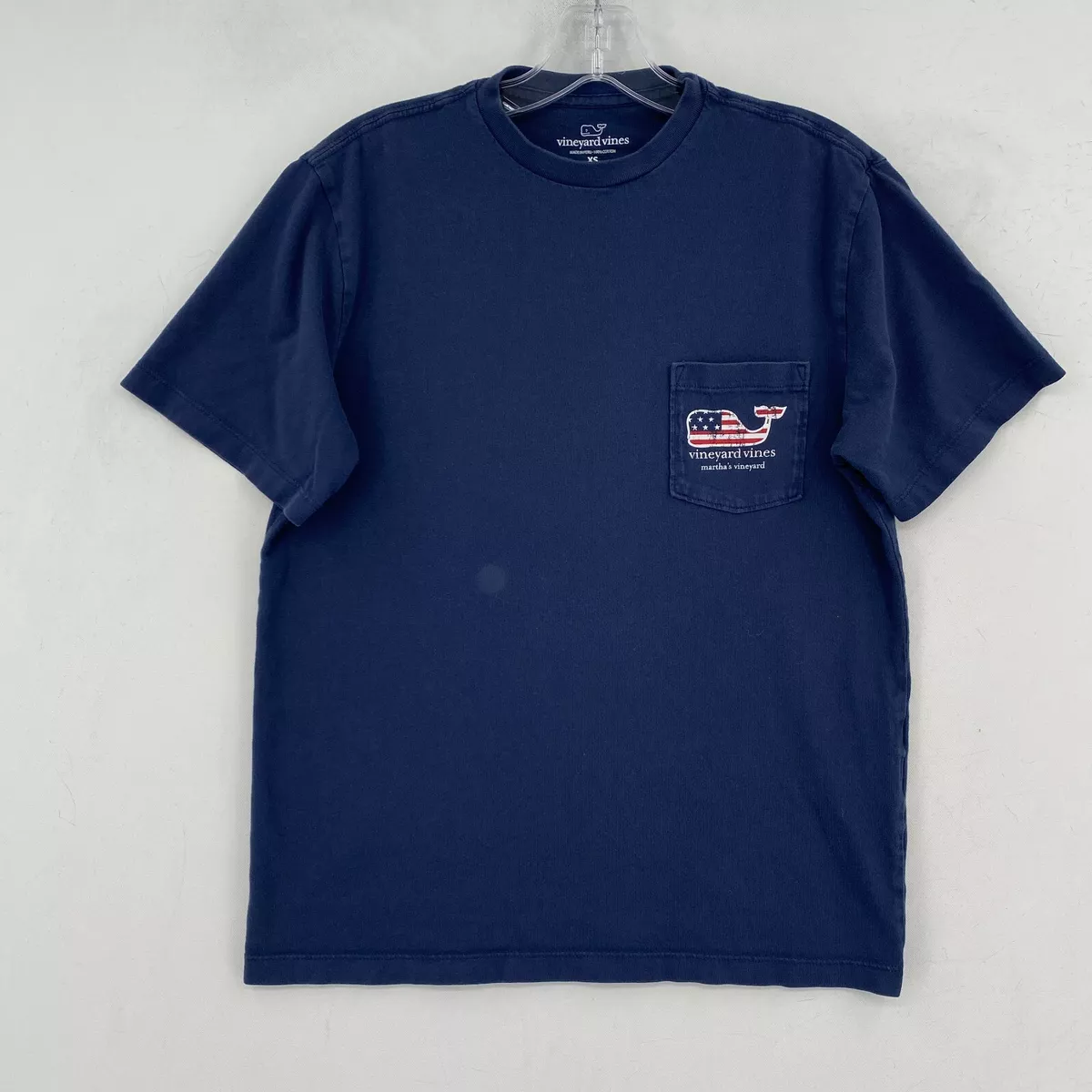 Vineyard Vines Shirt Mens XS Blue Marthas Vineyard Short Sleeve USA Flag