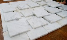 Lot of 78 Reclaimed 3 7/8" x 3 7/8" Square Carrara Honed Marble Tiles GA9540