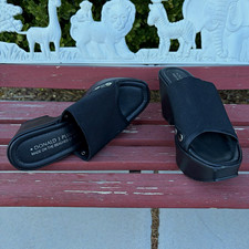 Donald J Pliner Black Leather Studded Open Toe Slip On Mule Block Heel 6M
