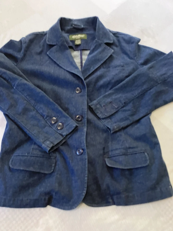 Cárdigan de mezclilla para mujer con botones delanteros cuello en V Eddie Bauer talla XL azul manga larga Foto 3 de 4