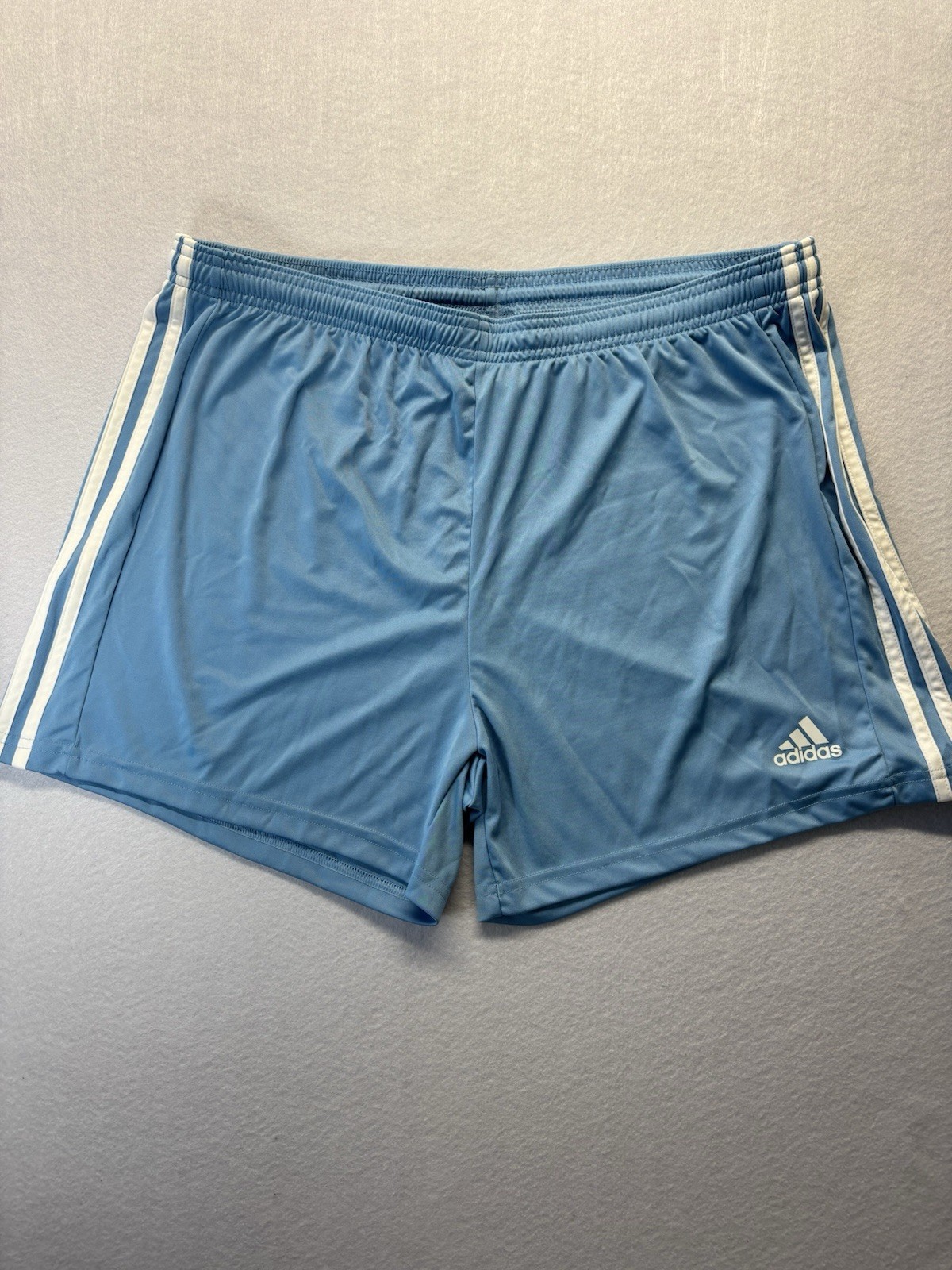 Adidas Women’s Athletic Soccer Shorts Light Blue 3-Stripe Drawstring Size XL
