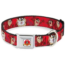 Dog Collar Seatbelt Buckle Tasmanian Devil Expressions Red Swirl 15 to 26 Inc...
