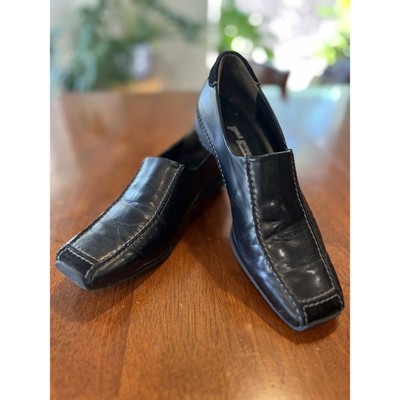 Paul Green Black Leather Slip On Loafers Square Toe Dress Shoes Size USA 6.5