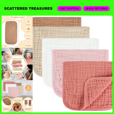 100 Cotton Baby Burp Cloths - Muslin 10x20 inches, 5-Pack, Pink  Coffee, Newbo