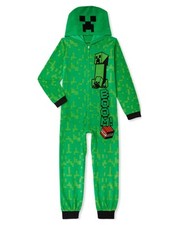 Minecraft Creeper TNT Boom Hooded Print Fleece Pajama Sleeper, Size 4/5