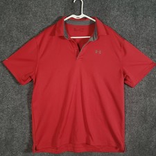 Under Armour Polo Shirt Mens XL Red HeatGear Loose Performance Golf Activewear