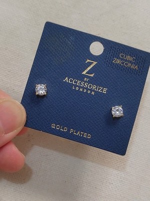 14kt vergoldete Zirkonia Solitär Ohrstecker, Geschenk für Sie Alltagsschmuck
