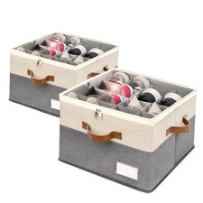 Shoe Organizer for Closet, 2 Pack 17"L x 17"W x 12  "H Beige and Grey