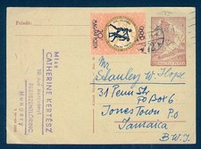 HUNGARY 1960 UPRATED POSTAL CARD TO JAMAICA